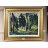 Continental School : Forest scene, oil on canvas, 49 cm x 39 cm, indistinctly signed, framed.