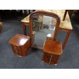 A Victorian mahogany dressing table mirror and two three-drawer compartments