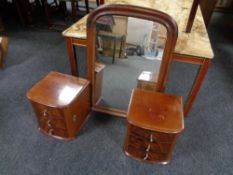 A Victorian mahogany dressing table mirror and two three-drawer compartments