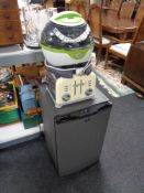 A Tefcold bench top fridge together with a Breville Acti-fryer and a Morphy Richards toaster.