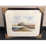 After Tom MacDonald : Bamburgh Castle, reproduction in colours, signed in pencil, 21 cm by 30 cm,