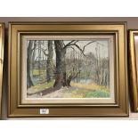 Continental school : Forest scene, oil on canvas, indistinctly signed, 37 cm x 26 cm, framed.