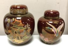 Two Carlton ware Rouge Royale lidded ginger jars.