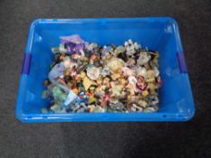 A large plastic crate containing contemporary ornaments to include fairies, teddy bears, etc.