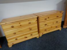 A pair of contemporary pine three drawer chests.