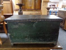 A 19th century painted pine blanket chest. CONDITION REPORT: Lid lacks hinges.