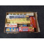 A box containing vintage games to include Tomy, Screwball, Scramble, Game of Life,