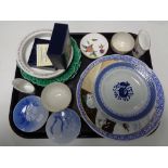 A tray containing assorted china to include Royal Worcester floral patterned sugar bowl,