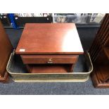 An antique brass fire curb together with a contemporary bedside table fitted to drawer.