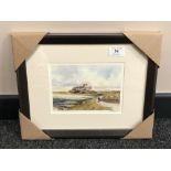 After Tom MacDonald : Bamburgh Castle, reproduction in colours, signed in pencil, 13 cm by 18 cm,