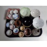 A tray containing oriental china and pottery, finger bowls, rice bowls, vases etc.