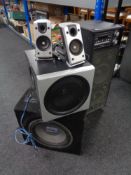 A Logitech sub speaker with further pair of speakers, a sub woofer amplifier,