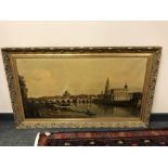 Twentieth century colour print - The River Elbe, Dresden, after Bellotto, 104 cm x 55 cm, framed.