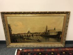 Twentieth century colour print - The River Elbe, Dresden, after Bellotto, 104 cm x 55 cm, framed.