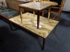 A late 20th century Danish marble topped coffee table with matching lamp table.