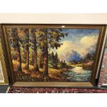 Continental School : Alpine landscape, oil on canvas, 136 cm x 96 cm, indistinctly signed Wallstrom,