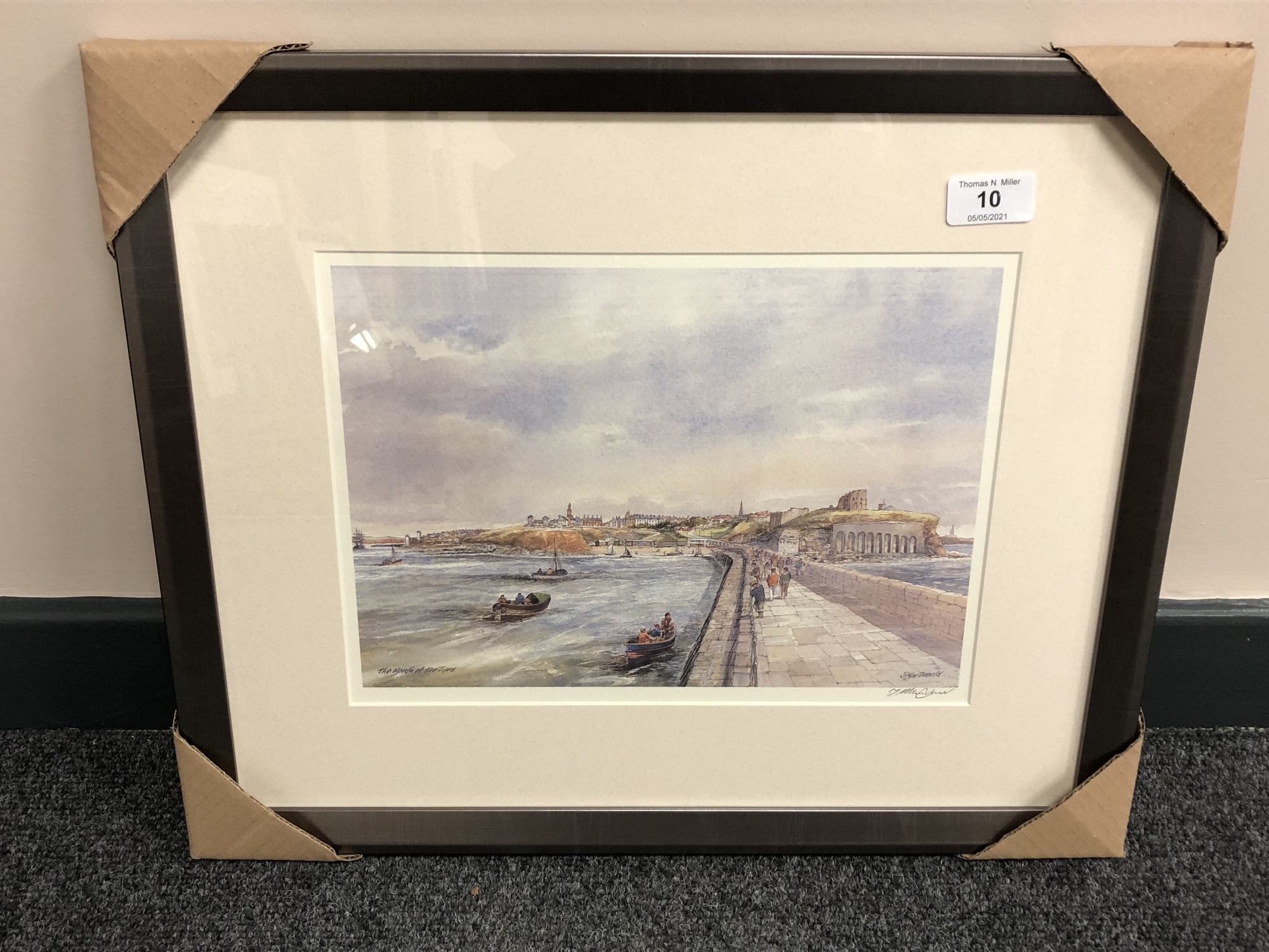 After Tom MacDonald : The Mouth of the Tyne, reproduction in colours, signed in pencil,