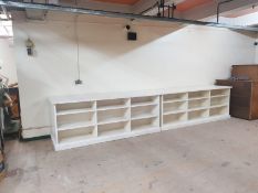 A pair of white painted bookshelves,