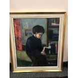 Continental school : portrait of a boy reading, oil on canvas, 59 cm x 69 cm, framed.