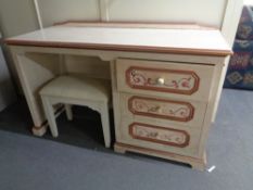 A painted single pedestal dressing table (no mirror),