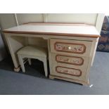 A painted single pedestal dressing table (no mirror),