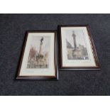 Two framed Jim Doran mixed media pictures, Grey's Monument and the Dirty Angel Newcastle.