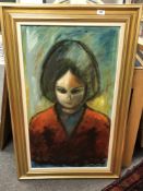 Continental school : Portrait of a girl, oil on canvas, 50 cm x 89 cm, initialled JB, framed.