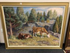 Continental School : Study of two cows, oil on canvas, 134 cm x 100 cm, signed A Roose, framed.