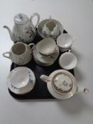A tray containing 13 pieces of Japanese eggshell tea china together with a Maling teapot and Royal