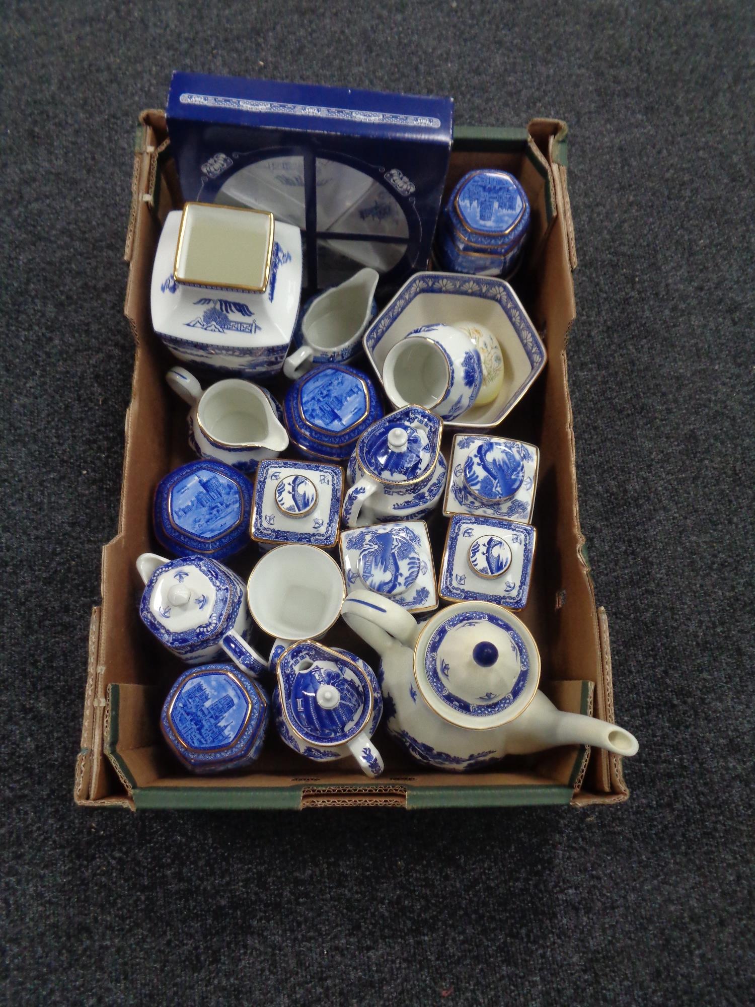 A box of Ringtons blue and white china