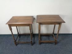 Two Edwardian oak barley twist leg tables