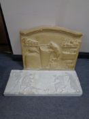 A Grecian chalk relief plaque together with one other