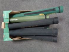 A box containing seven fishing rod tube bags.