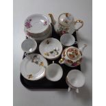 A tray containing Royal Sutherland and Chinese tea china, Royal Wedding teapot etc.