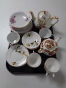 A tray containing Royal Sutherland and Chinese tea china, Royal Wedding teapot etc.