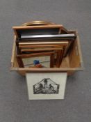 A crate containing 20th century Continental school, pictures and prints,
