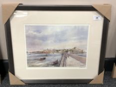 After Tom MacDonald : The Mouth of the Tyne, reproduction in colours, signed in pencil,