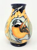 A modern Moorcroft 'Australian Orange Chat' vase, designed by Kerry Goodwin, height 13.5cm.