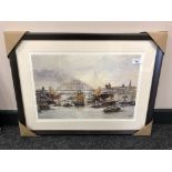 After Tom MacDonald : Shipping on the Tyne, reproduction in colours, signed in pencil,