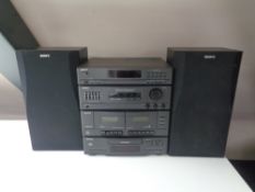 A Sony hifi stereo system with speakers