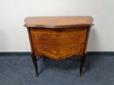 A reproduction French inlaid two drawer commode chest