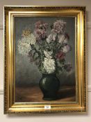 Continental School : Still life with flowers in a vase, oil on board, 38 cm x 53 cm, framed.