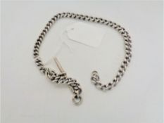 A silver graduated pocket watch chain with T-bar, length 35 cm, 48.6g.