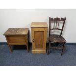 An Edwardian bedroom chair together with a pot cupboard and a sewing box.