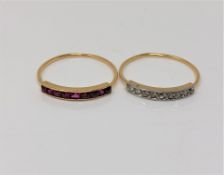 A 9ct gold ruby half eternity ring and similar diamond ring (2) CONDITION REPORT: 1.