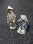 A Lladro figure of a boy fishing and a Nao figure