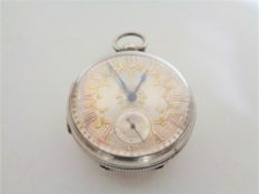 A silver pocket watch with highlighted numeral dial, London 1873.