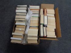 Two boxes containing hardback and paperback books to include novels, autobiographies.