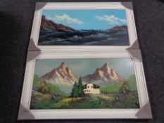 Four 20th century framed oils, coastal and landscape scenes.