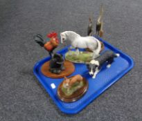 A tray containing five animal ornaments to include Leonardo collection sheep dog, country artists,